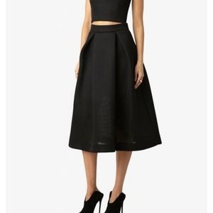 NICHOLAS Black Pleated Pique Mesh A Line Skirt Size 2